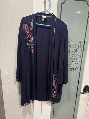Knox Rose Navy Cardigan with Pink Embroidery